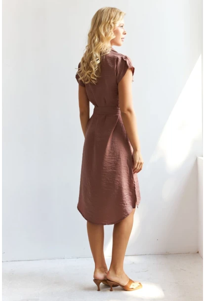 Kadın Kahverengi Midi Gömlek Elbise PP5509