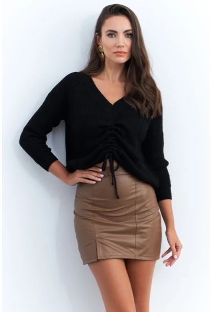 Kadın Kahverengi Suni Deri Mini Etek ELT3634