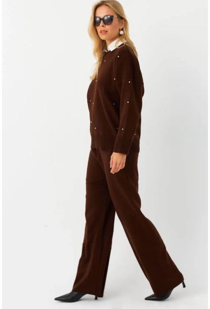 Kadın Kahverengi Taşlı Alt Üst Takım MYİL10