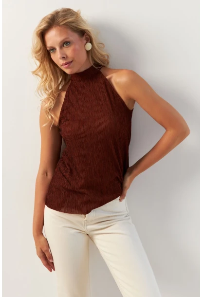 Kadın Kiremit Sırt Pencereli Bluz AYD373