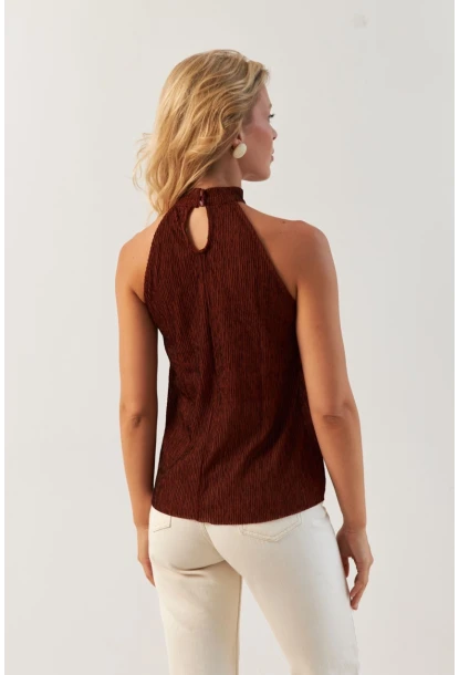 Kadın Kiremit Sırt Pencereli Bluz AYD373