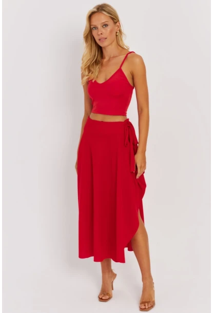 Kadın Kırmızı Asimetrik Etek LV176