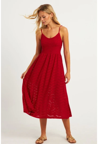 Kadın Kırmızı Astarlı Brode Midi Elbise TW70102-90