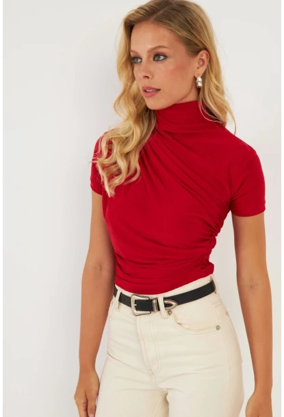 Kadın Kırmızı Büzgülü Bluz LPP1287