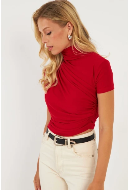 Kadın Kırmızı Büzgülü Bluz LPP1287
