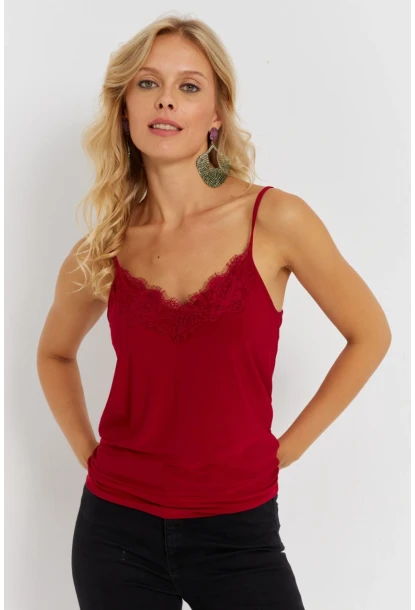 Kadın Kırmızı Dantelli Atlet AYD353