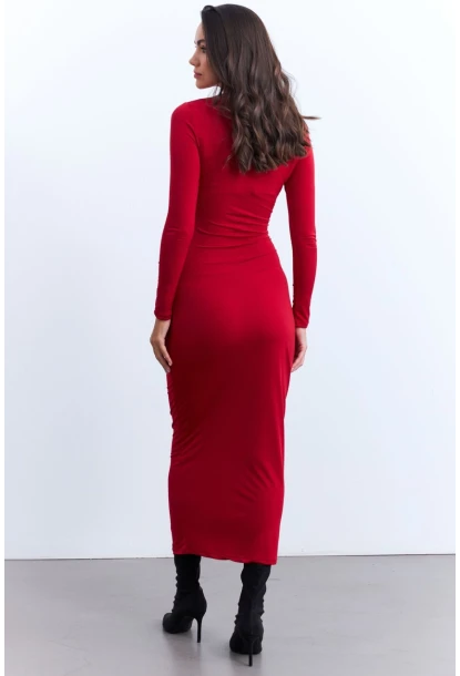 Kadın Kırmızı Drapeli Maxi Elbise LİK12