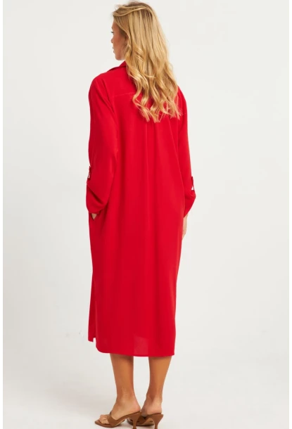 Kadın Kırmızı Gömlek Elbise LV178