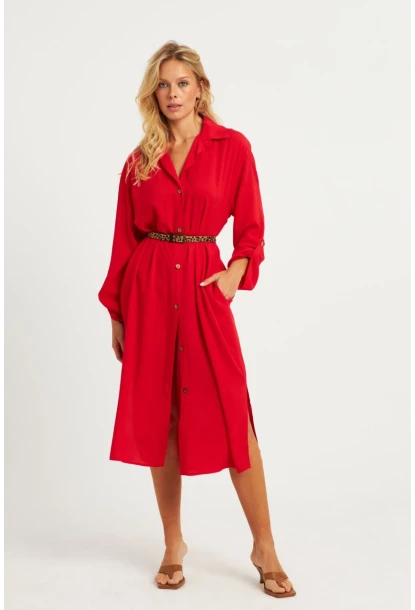 Kadın Kırmızı Gömlek Elbise LV178