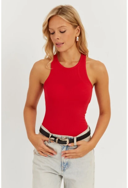 Kadın Kırmızı Halter Yaka Bluz AYD299