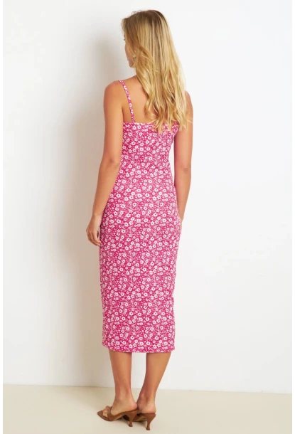 Kadın Kırmızı İnce Askılı Midi Elbise MON125