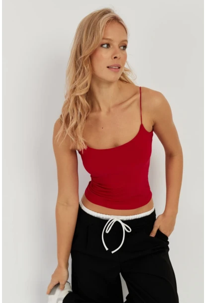 Kadın Kırmızı İp Askılı Bluz GÇ154
