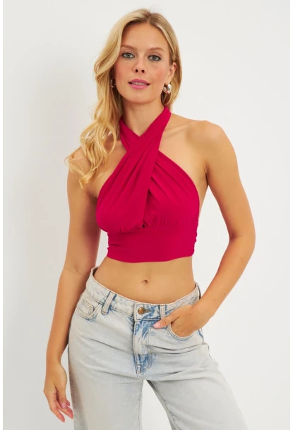 Kadın Kırmızı Multi Bağlamalı Crop Bluz LPP1280