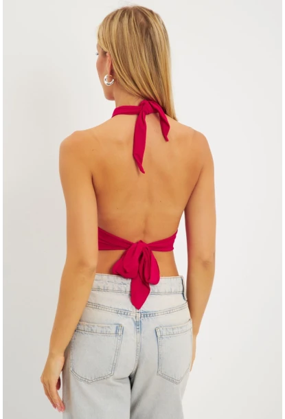 Kadın Kırmızı Multi Bağlamalı Crop Bluz LPP1280