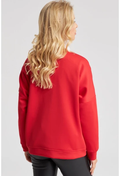 Kadın Kırmızı Omuz Taşlı Dalgıç Sweatshirt ST824