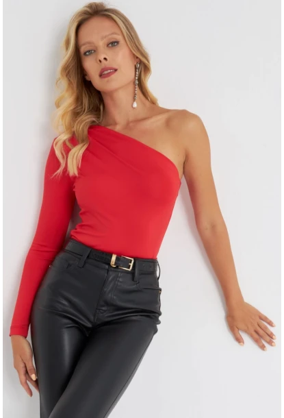 Kadın Kırmızı Tek Kol Bluz EY2675