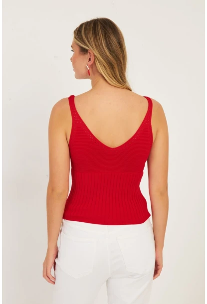 Kadın Kırmızı Triko Bluz SMT225