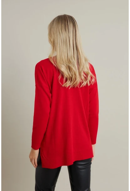 Kadın Kırmızı V Yaka Triko Kazak YİL549