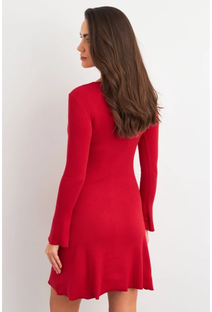 Kadın Kırmızı Yakası Aksesuarlı Mini Elbise FRY2267