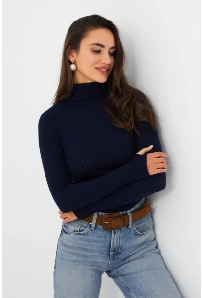 Kadın Lacivert Balıkçı Yaka Triko Bluz MYV102-90