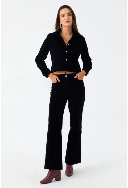 Kadın Lacivert Beli Lastikli Kadife Pantolon CAR1076