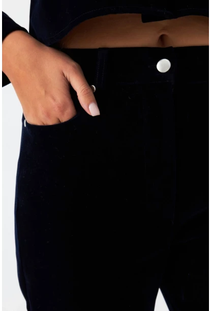 Kadın Lacivert Beli Lastikli Kadife Pantolon CAR1076