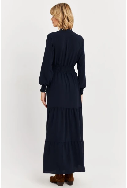 Kadın Lacivert Boyun Bağlamalı Maxi Elbise MASF217