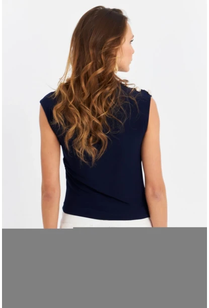 Kadın Lacivert Düğme Detaylı Büzgülü Bluz LPP1205-1