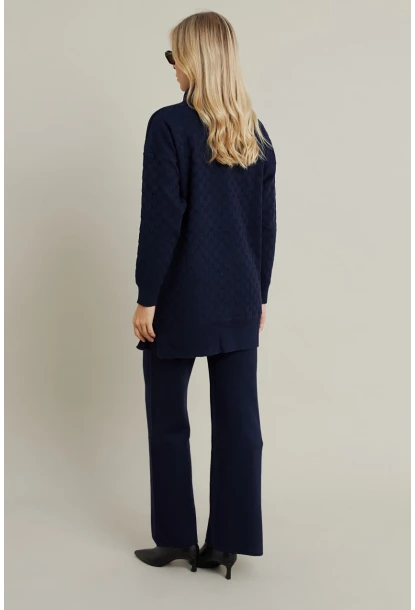 Kadın Lacivert İnci Düğmeli Triko Alt Üst Takım MNUV33