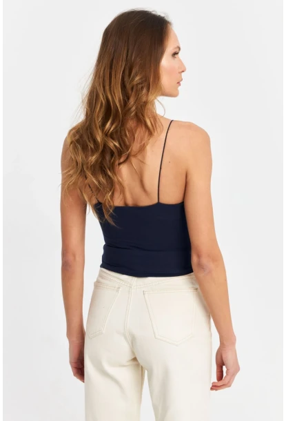 Kadın Lacivert İp Askılı Crop Bluz EV63