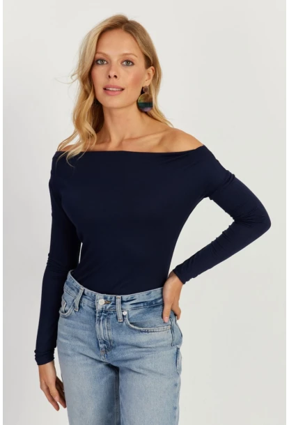 Kadın Lacivert Kayık Yaka Bluz LPP1254