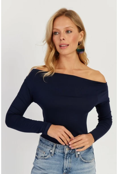 Kadın Lacivert Kayık Yaka Bluz LPP1254