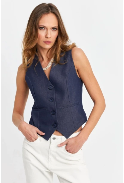 Kadın Lacivert Leopar Yelek TW21