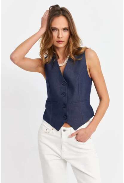 Kadın Lacivert Leopar Yelek TW21