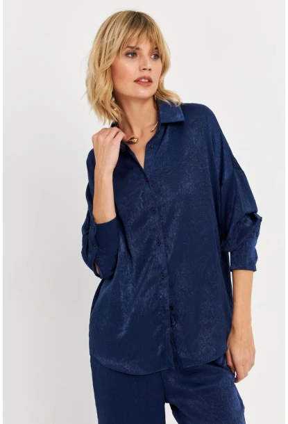 Kadın Lacivert Saten Gömlek MCAR1127
