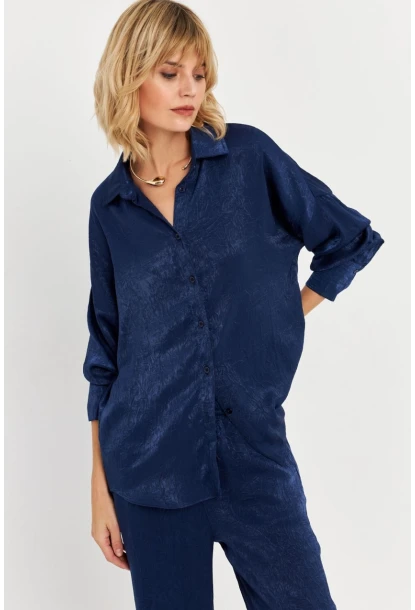 Kadın Lacivert Saten Gömlek MCAR1127