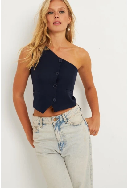 Kadın Lacivert Tek Omuz Astarlı Yelek TW60140