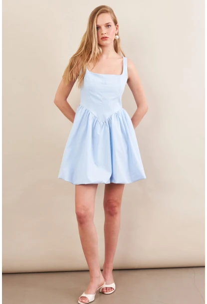 Kadın Mavi Askılı Mini Balon Elbise ERL105