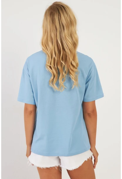 Kadın Mavi Baskılı T-Shirt AYD362