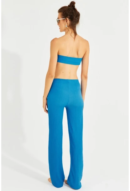 Kadın Mavi Büstiyerli Pantolon Takım YEL221225