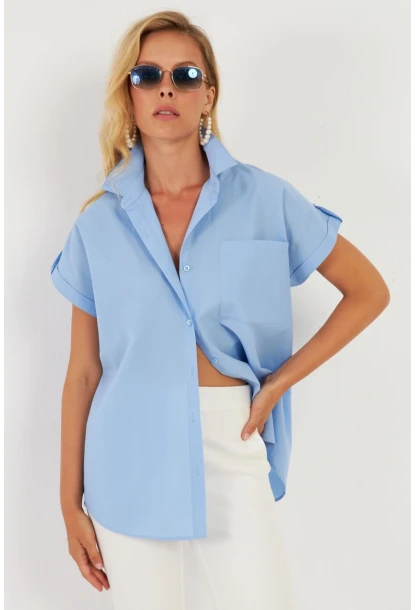 Kadın Mavi Cepli Gömlek ZER410
