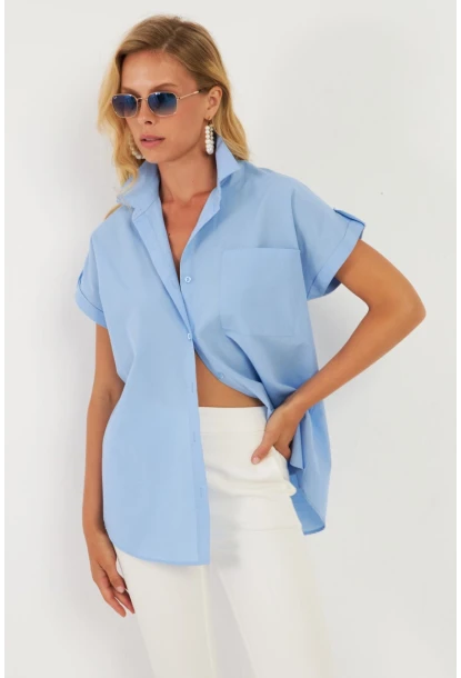 Kadın Mavi Cepli Gömlek ZER410