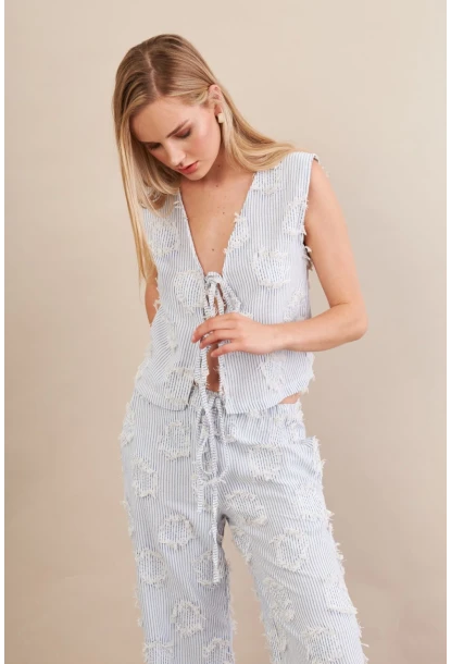 Kadın Mavi Çizgili Püsküllü Alt Üst Takım MOD2517