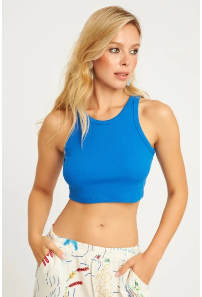 Kadın Mavi Crop Bluz YLE610