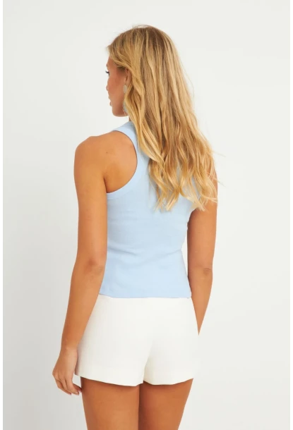 Kadın Mavi Halter Yaka Fitilli Bluz MK11