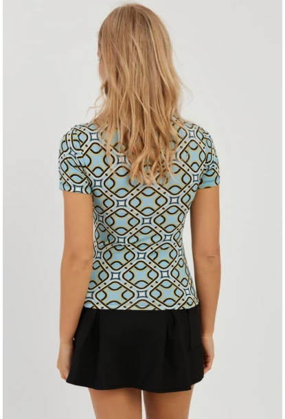 Kadın Mavi Kare Yaka Desenli Bluz LPP1258