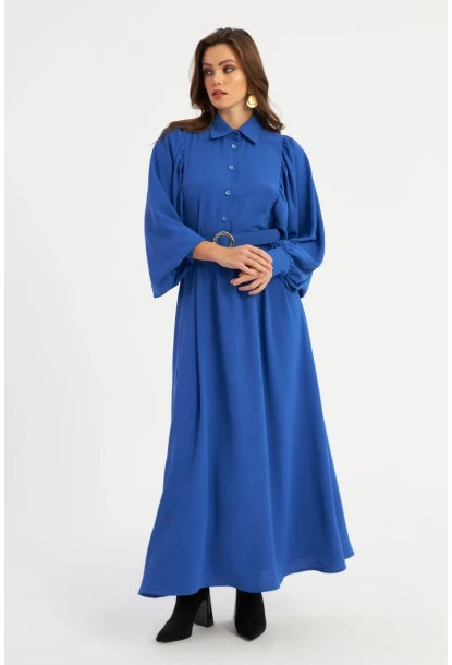 Kadın Mavi Kemerli Maxi Elbise MASF15