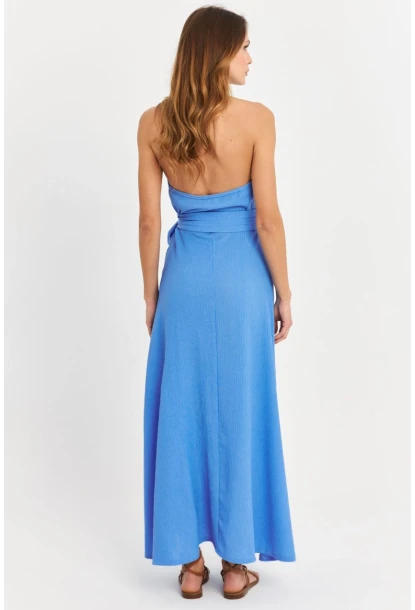 Kadın Mavi Kruvaze Bürümcük Maxi Elbise EY3053
