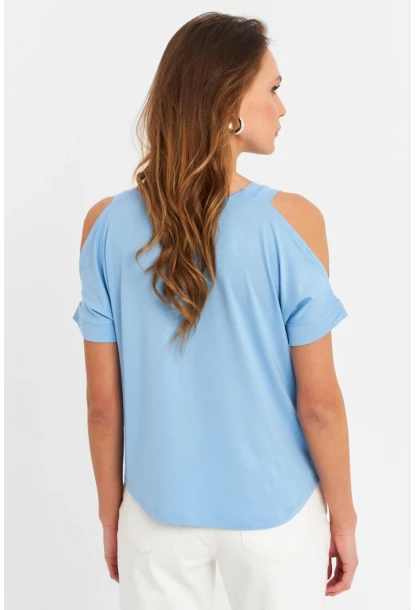 Kadın Mavi Omuzları Açık Bluz BR1329