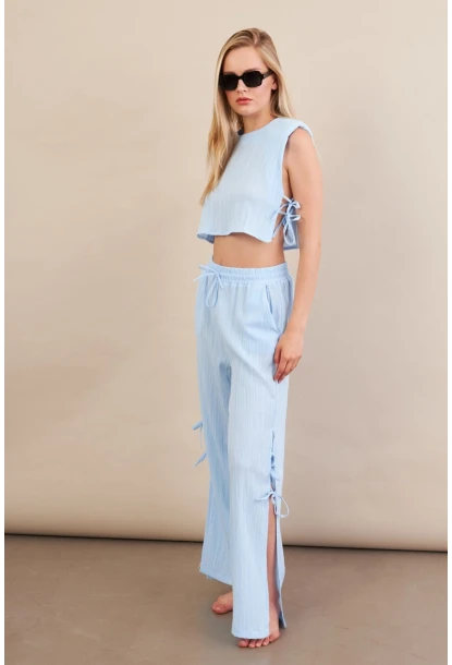 Kadın Mavi Omuzları Vatkalı Alt Üst Takım KED002
